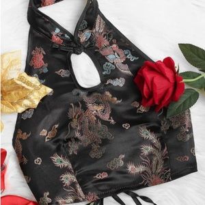 Dragon Print Keyhole Backless Tank Top